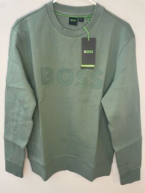 Hugo Boss Salbo Pullover Sweatshirt Embroidered Logo Green Men’s Sz L $147 NWT
